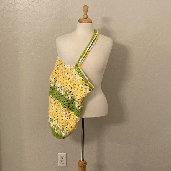 Vintage Handmade Quilt Granny Crotchet Large Crossbody Shopping Bag - Picture 6 of 13